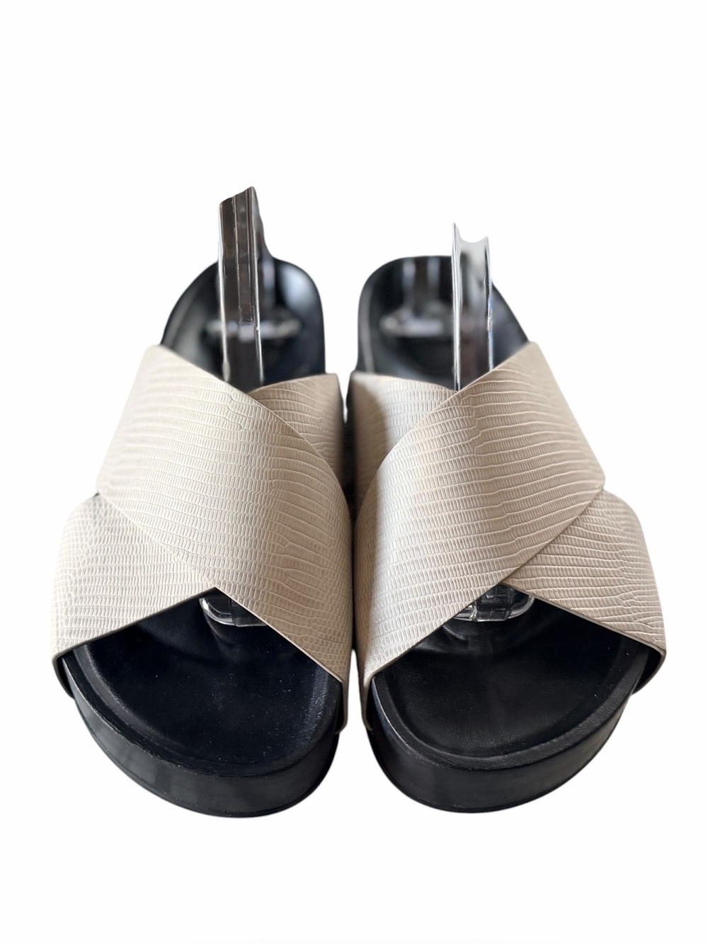CO White Leather Cross Strap Slides Made in Italy Size 37.5 7-7.5 US - Picture 4 of 8